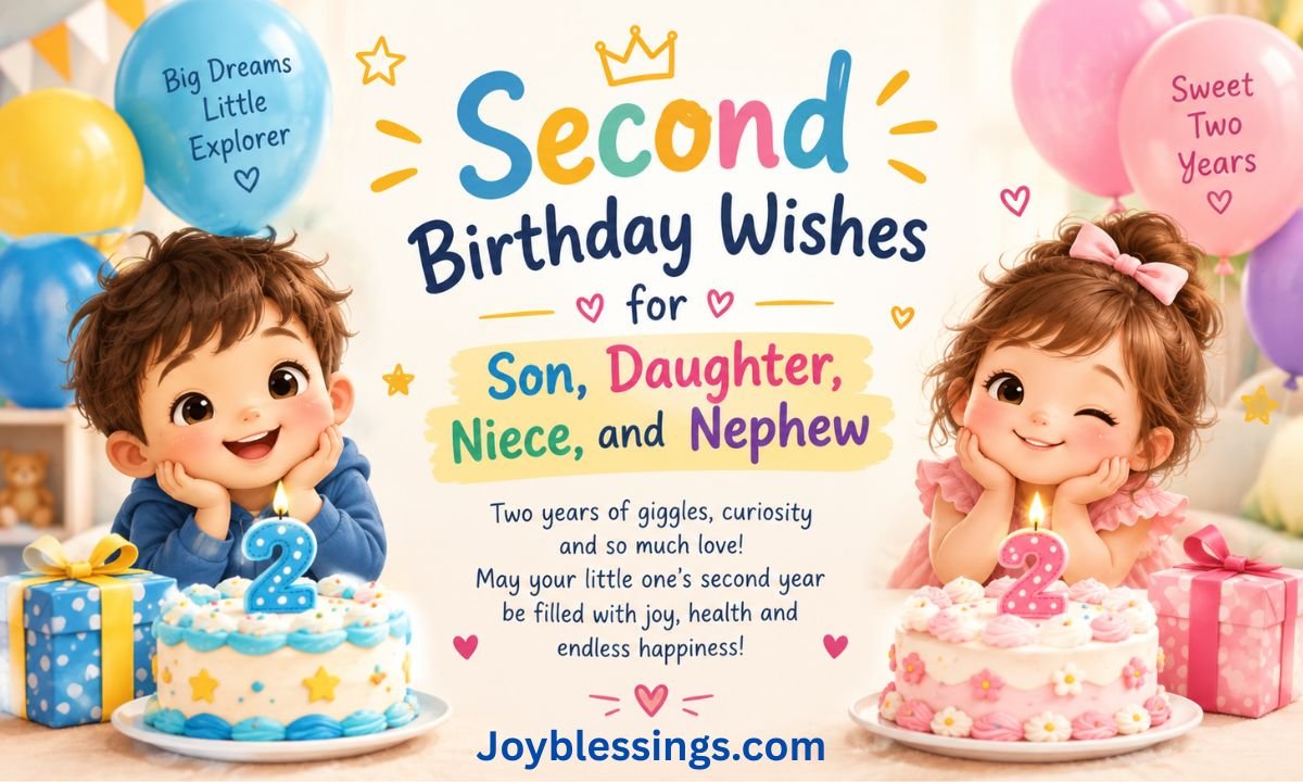 Second Birthday Wishes for Son, Daughter, Niece, and Nephew